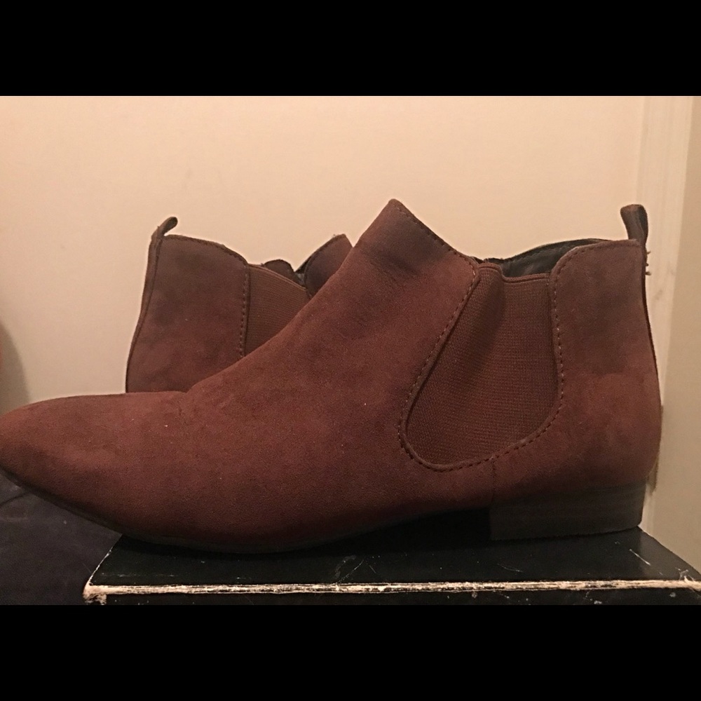 Dark Brown Faux Suede Ankle Booties